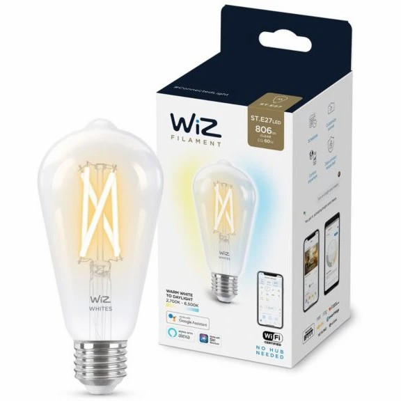 Умная лампочка WiZ E27 60W, 7 Вт, 806 Лм, Белый детальное изображение - 2
