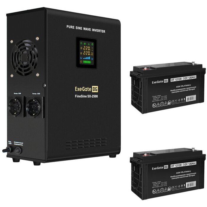 ИБП ExeGate FineSine SX-2500.LCD.AVR.2SH + 2x DT 12120 (120Ач) + батарея №1