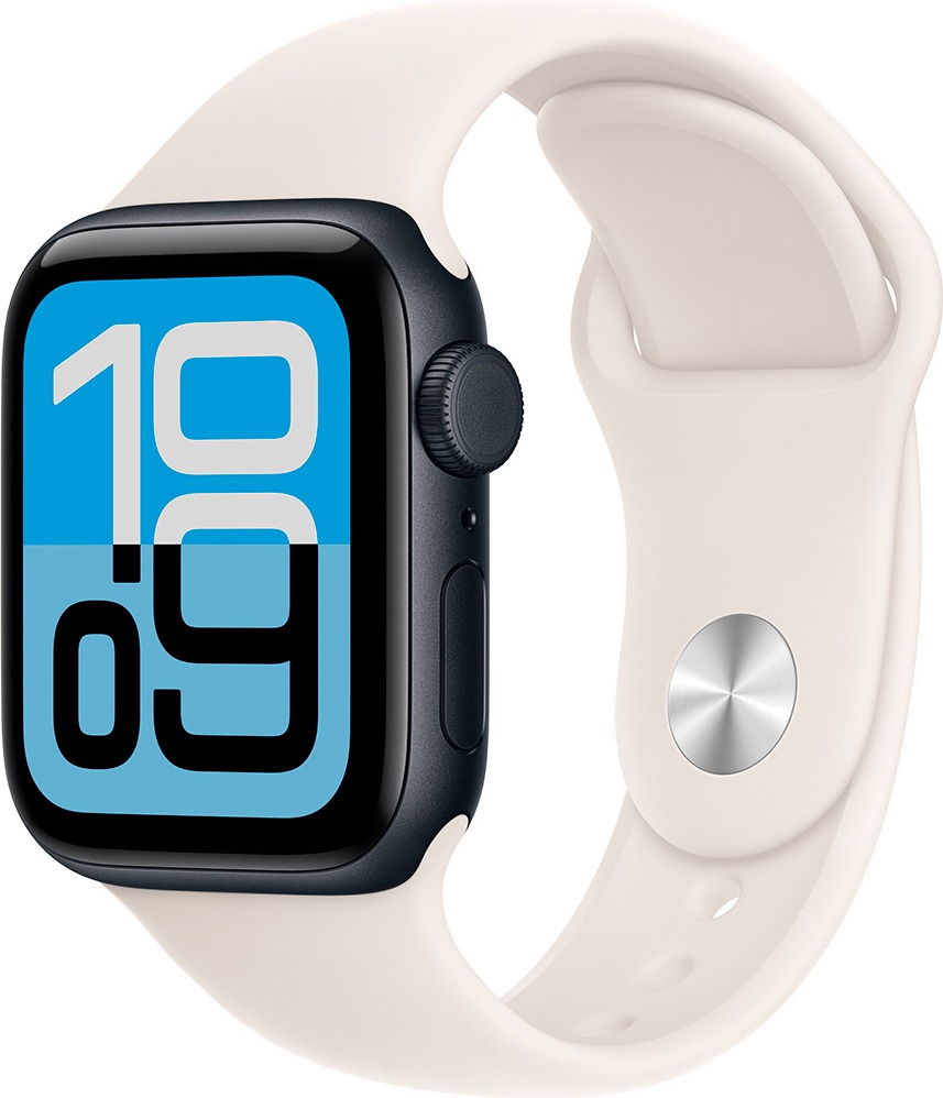 Умные часы Apple Watch SE 3 40 мм, GPS, Midnight Aluminium Case with Starlight Sport Band, Полуночный черный/Сияющая звезда детальное изображение - 1