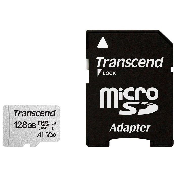 Карта памяти Transcend MicroSD + SD адаптер (TS128GUSD300S-A), 128 Гб детальное изображение - 1