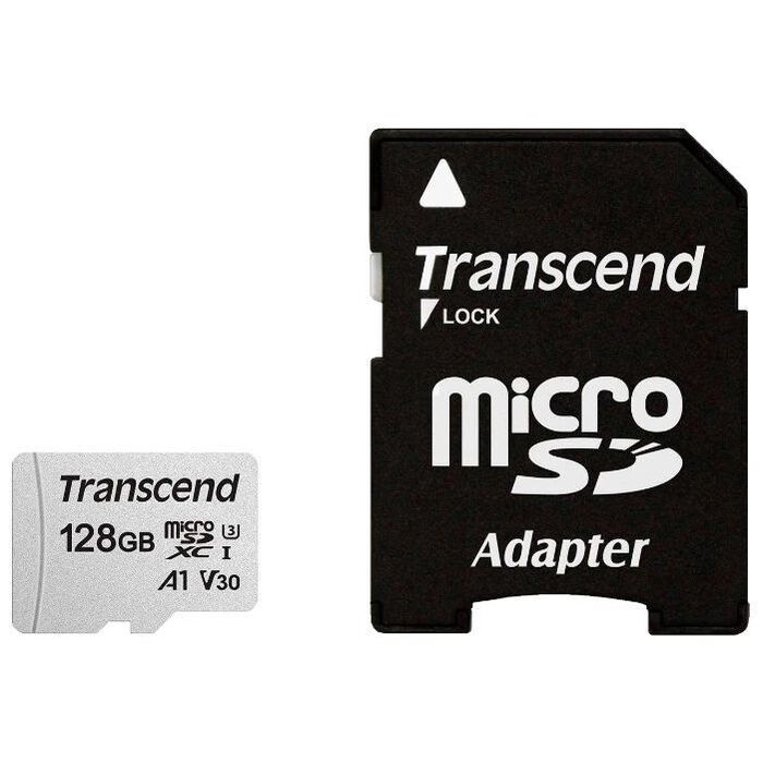 Карта памяти Transcend MicroSD + SD адаптер (TS128GUSD300S-A), 128 Гб №1