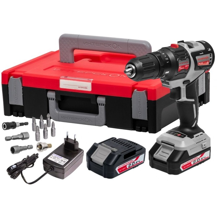 Аккумуляторная дрель-шуруповерт Интерскол ДА-10/18В 44 МультиБОКС 100 755.2.1.47, 18 В, 44 Нм, 2 А·ч №1