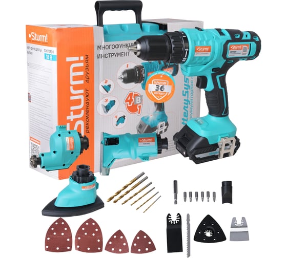 Аккумуляторный шуруповерт-мультитул Sturm 4в1 1BatterySystem CMT1801, 18 В, 40 Нм, 2 А·ч детальное изображение - 1