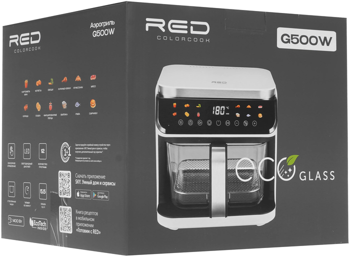 Аэрогриль RED ColorCook G500W, 5.5 л, 1400 Вт, Белый №7