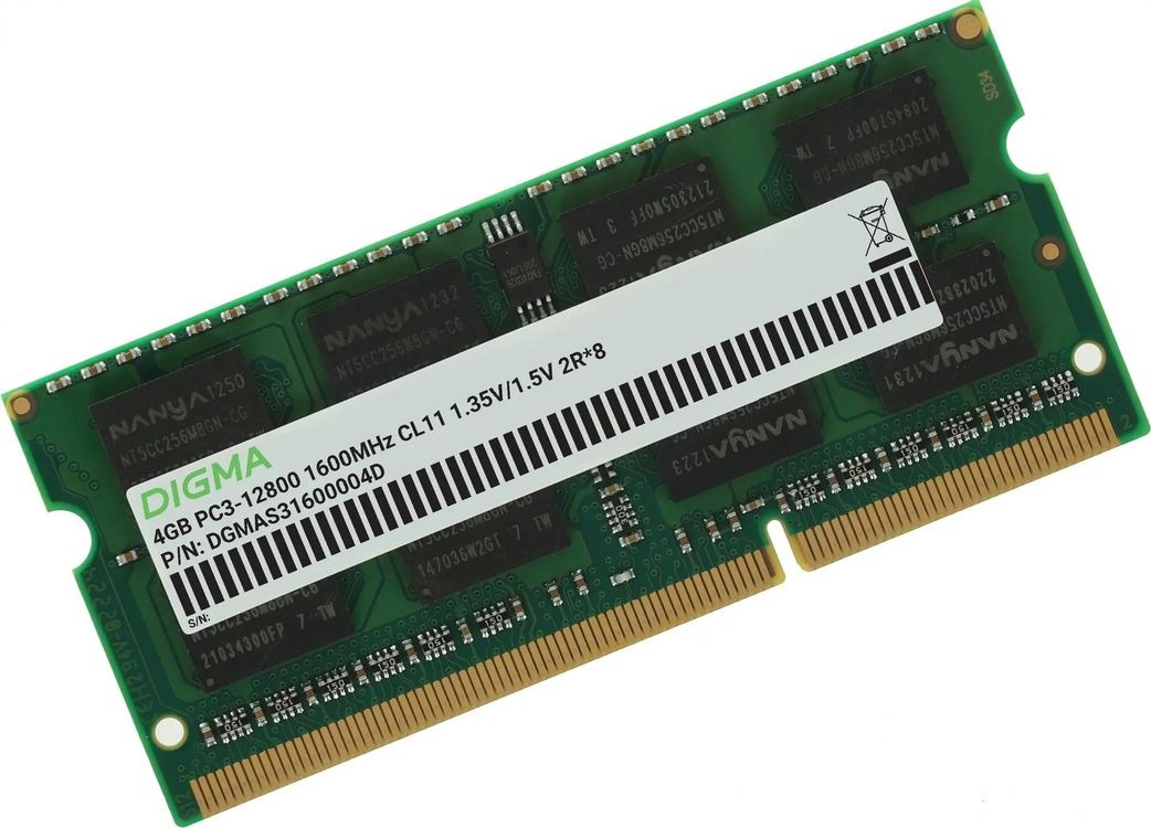 Оперативная память Digma SO-DIMM DDR-III 1600MHz, DGMAS31600004D, 4 Гб детальное изображение - 1