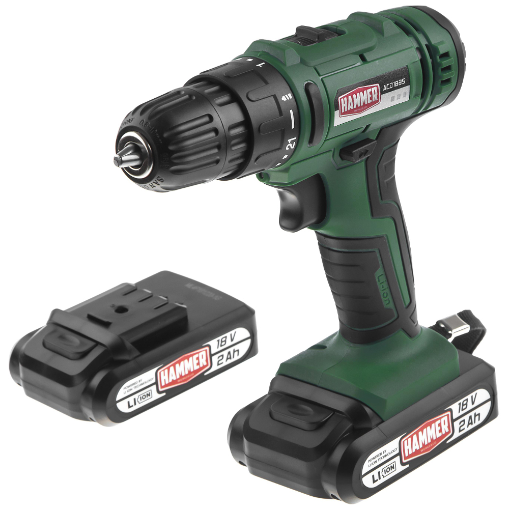 Аккумуляторная дрель-шуруповерт Hammer ACD18BS 680329, 18 В, 45 Нм, 2 А·ч  детальное изображение - 1