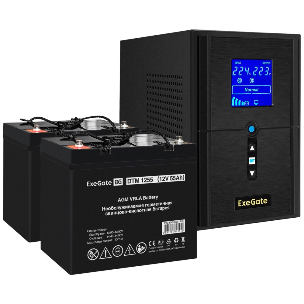 ИБП ExeGate SineTower SZ-1000.LCD.AVR.2SH.1C13.USB + 2x DTM 1255 (55Ач) детальное изображение - 1