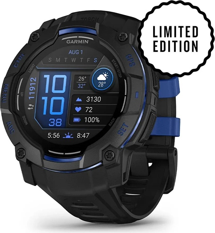 Смарт-часы Garmin Instinct 3 Amoled Black with Black/Bolt Blue Silicone Limited edition, 50 мм, Черный/Синий №1
