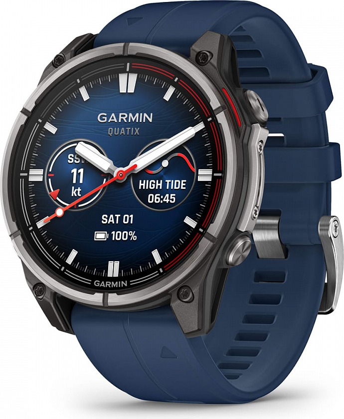 Смарт-часы Garmin Quatix 8 47 мм, AMOLED, Sapphire, Titanium, Синий силиконовый ремешок детальное изображение - 1