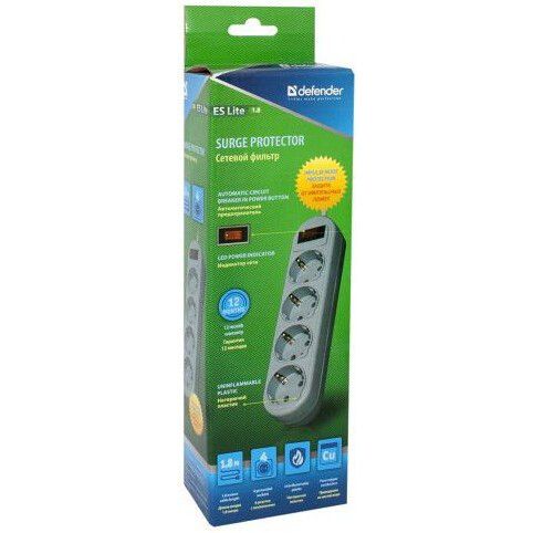 Сетевой фильтр Defender ES Lite Grey 1.8 м, Серый детальное изображение - 3