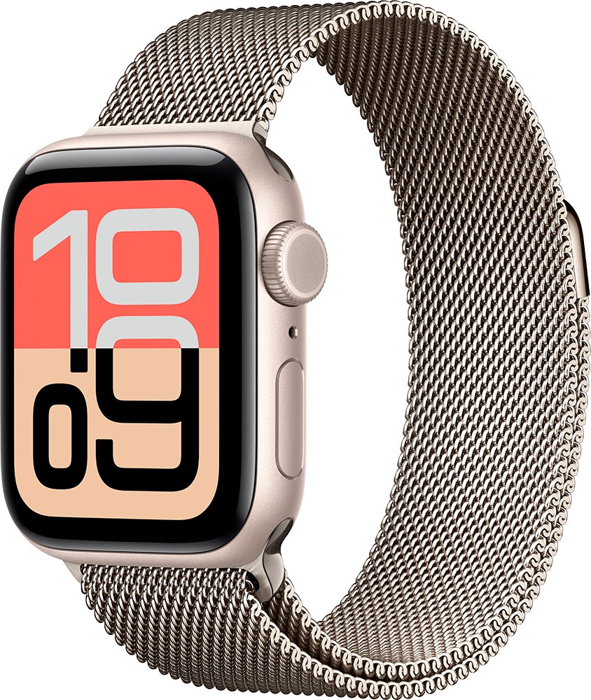 Умные часы Apple Watch SE 3 44 мм, GPS, Starlight Aluminium Case with Natural Milanese Loop, Сияющая звезда/Серебристый детальное изображение - 1