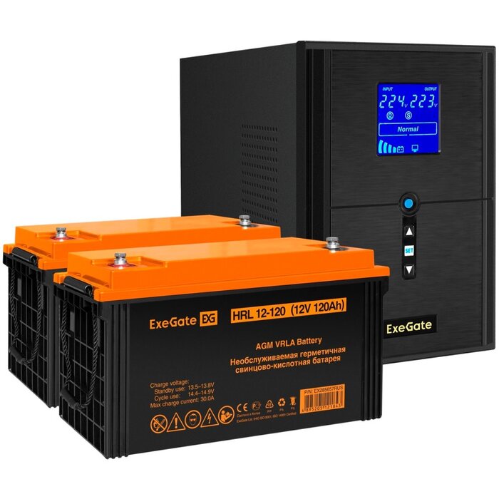 ИБП ExeGate SineTower SZ-2000.LCD.AVR.3SH.1C13.USB + 2x HRL 12-120 (120Ач) №1