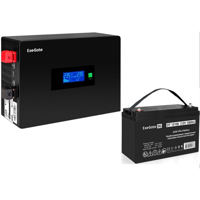 ИБП ExeGate IdealSine SR-1000.LCD.2SH + DT 12100 (100Ач) №1