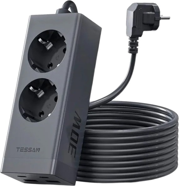 Сетевой фильтр Tessan TS-FS01DE00, 2 м, Черный детальное изображение - 1