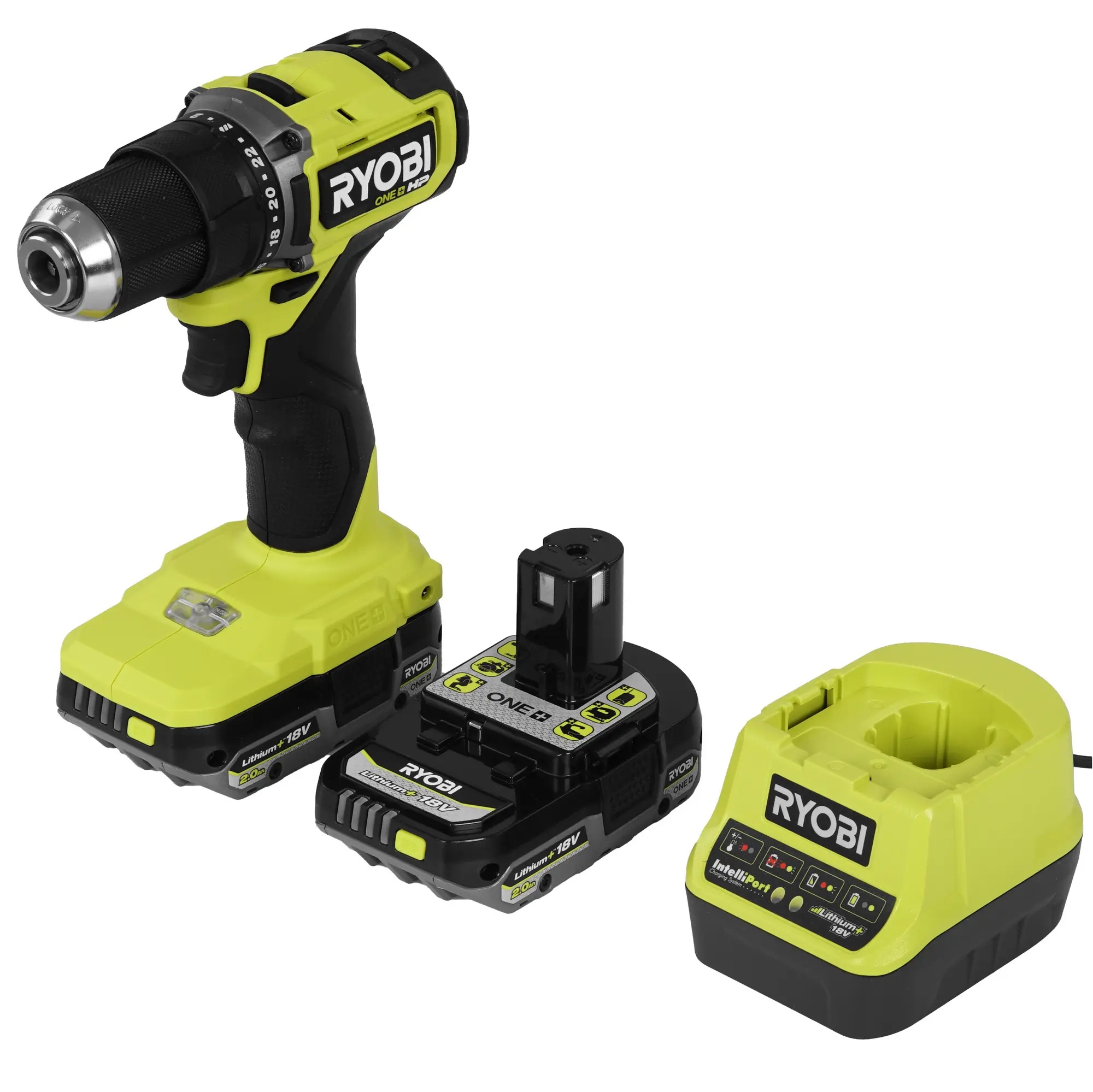 Аккумуляторная дрель-шуруповерт Ryobi RDD18C-2C20SA32 с набором бит и сверл 5133005624, 18 В, 54 Нм, 2 А·ч детальное изображение - 1