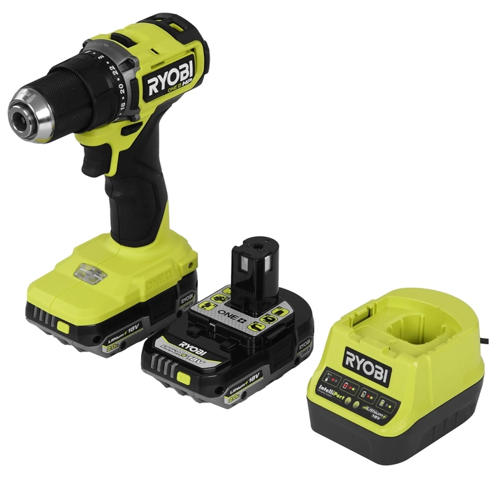 Аккумуляторная дрель-шуруповерт Ryobi RDD18C-2C20SA32 с набором бит и сверл 5133005624, 18 В, 54 Нм, 2 А·ч №1