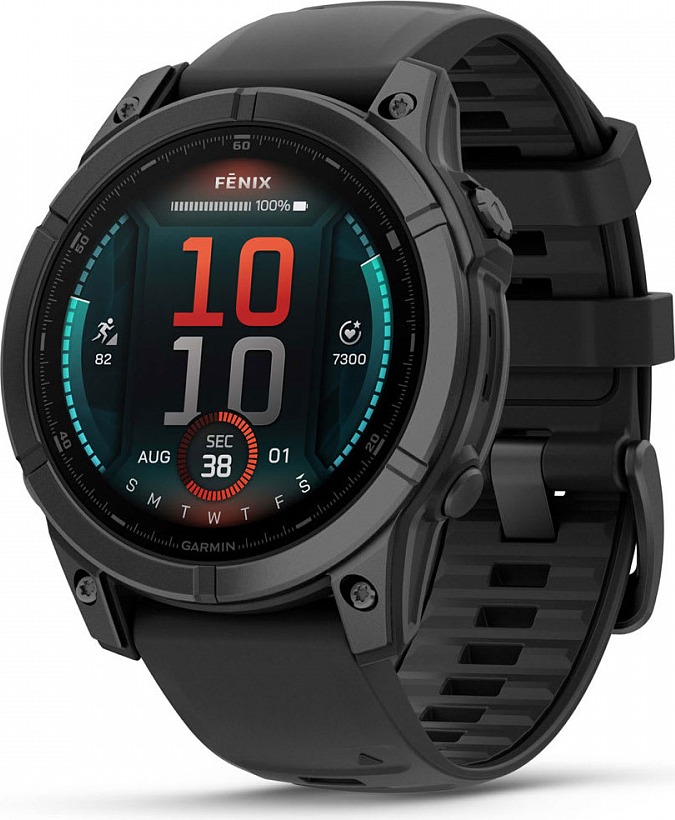 Смарт-часы Garmin fenix E AMOLED 47 мм, серебристый стальной безель, черный силиконовый ремешок детальное изображение - 2