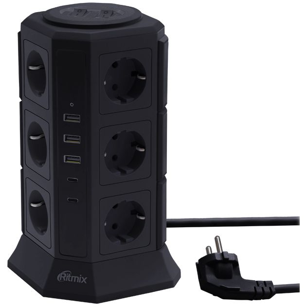 Сетевой фильтр Ritmix RM-2123C, 2 м, Черный детальное изображение - 1
