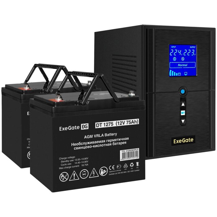 ИБП ExeGate SineTower SZ-1000.LCD.AVR.2SH.1C13.USB + 2x DT 1275 (75Ач) №1