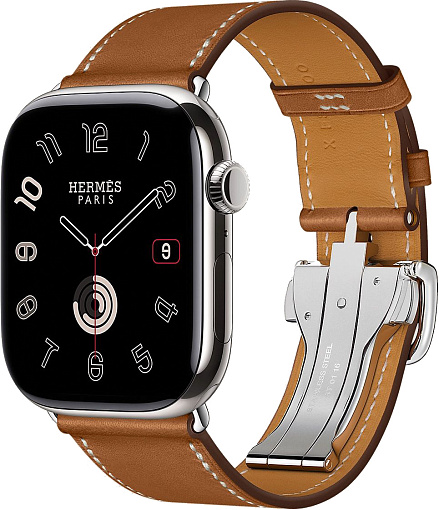 Смарт-часы Apple Watch Hermes Series 10 42 мм, Silver Titanium Case with Fauve Barenia Single Tour Deployment Buckle, Серебристый/Коричневый детальное изображение - 1