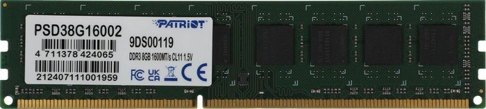 Оперативная память Patriot Signature DDR3 1600MHz, PSD38G16002, 8 Гб №1