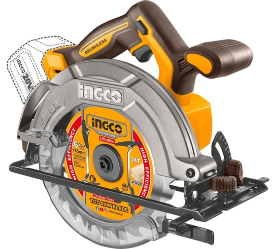 Аккумуляторная циркулярная пила INGCO SUPER INDUSTRIAL BL 20B, без АКБ и ЗУ CSLI1652, 165 мм, 5200 об/мин детальное изображение - 1
