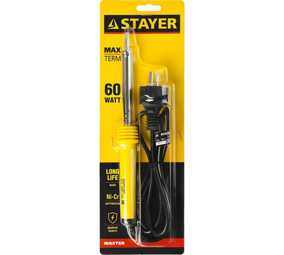 Паяльник Stayer с пластмассовой рукояткой и долговечным жалом MASTER MAXTerm клин 55305-60, 60 Вт детальное изображение - 3
