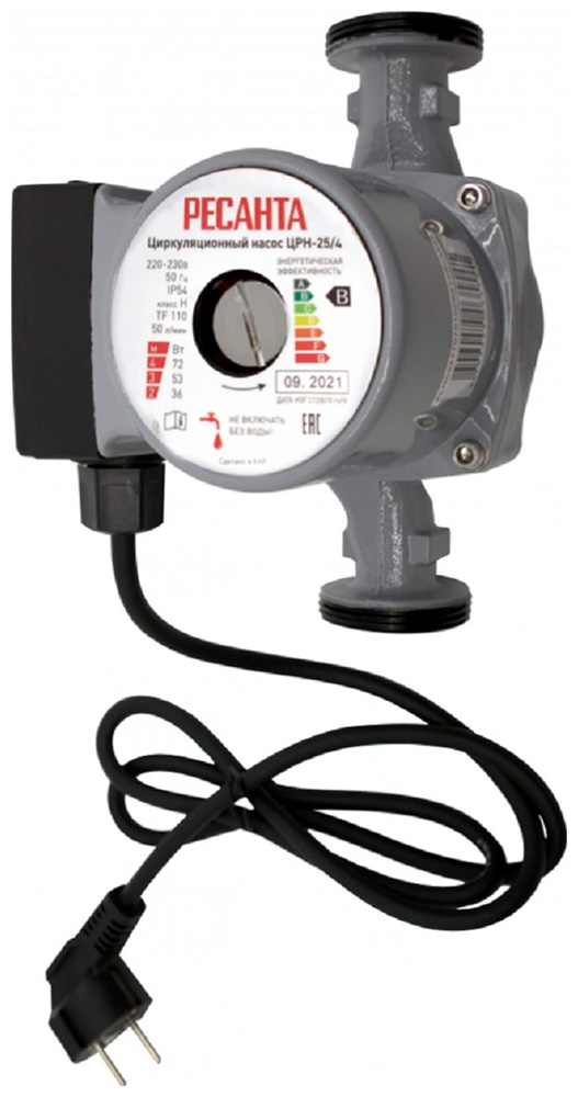 Насос циркуляционный Ресанта ЦРН-25/4, 50 л/мин, 50 мм, напор 4 м, d=25 мм, 72 Вт, Серый детальное изображение - 2