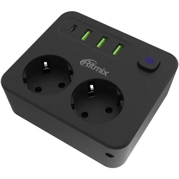 Сетевой фильтр Ritmix RM-023PD, 2 м, Черный детальное изображение - 2