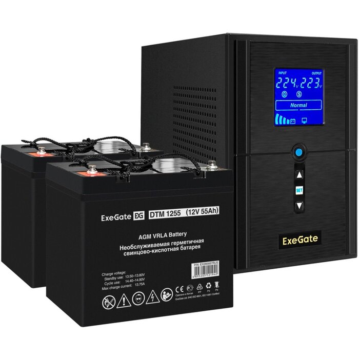 ИБП ExeGate SineTower SZ-1500.LCD.AVR.2SH.1C13.USB + 2x DTM 1255 (55Ач) №1