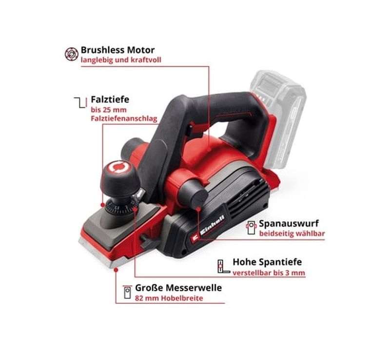 Электрический рубанок Einhell PXC TP-PL 18/3 Li BL 4345405, 600 Вт,  Красный детальное изображение - 6