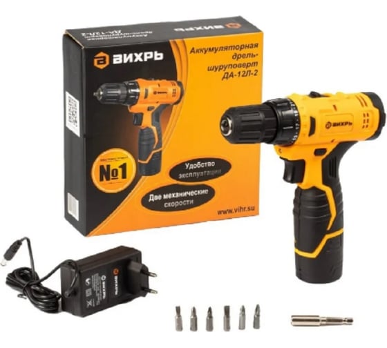 Аккумуляторная дрель-шуруповерт Вихрь ДА-12Л-2 72/14/14, 30 Нм, 12 В детальное изображение - 2