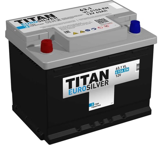 Аккумулятор TITAN EUROSILVER 63.1 VL, Прямая Полярность, 4607008881400, 63 А*ч детальное изображение - 1