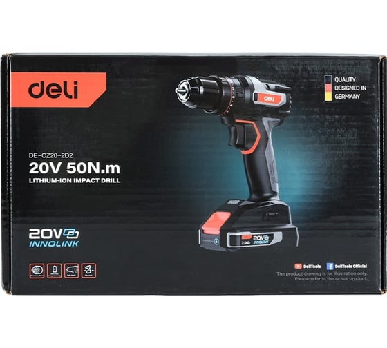 Аккумуляторная ударная дрель-шуруповерт DELI DE-CZ20-2D2, 20 В, 50 Нм, 2 А·ч, 164330 детальное изображение - 9