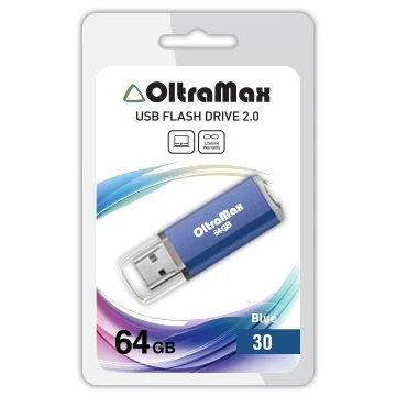 USB Flash накопитель OltraMax 30 64 ГБ, синий детальное изображение - 1
