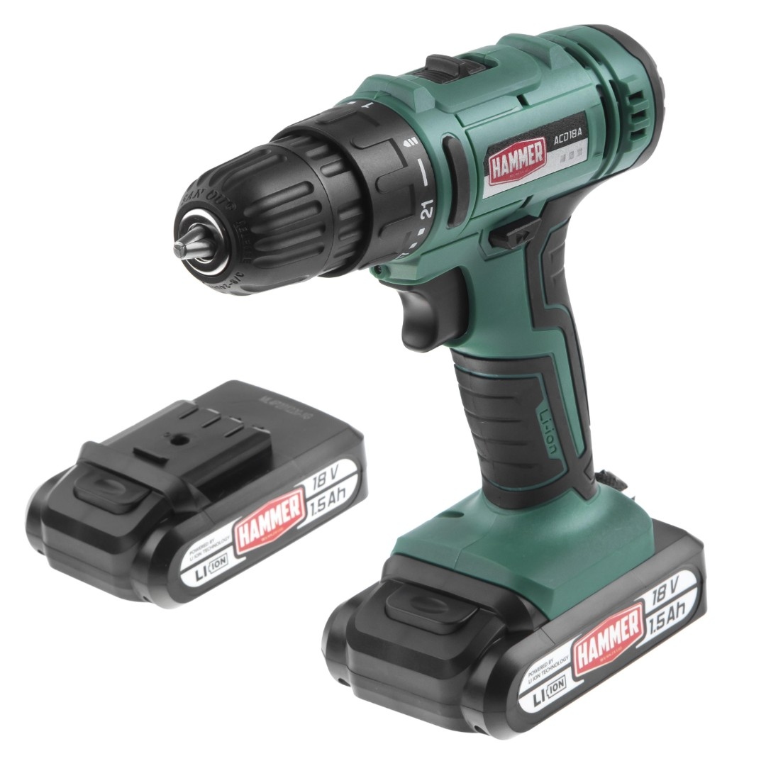 Аккумуляторная дрель-шуруповерт Hammer ACD18A 735857, 18 В, 35 Нм, 1,5 А·ч  детальное изображение - 1