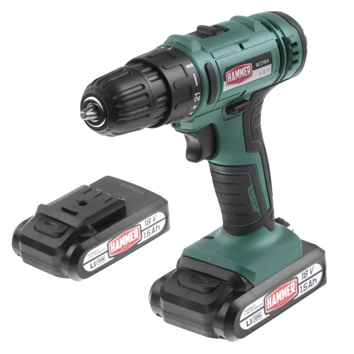 Аккумуляторная дрель-шуруповерт Hammer ACD18A 735857, 18 В, 35 Нм, 1,5 А·ч  №1