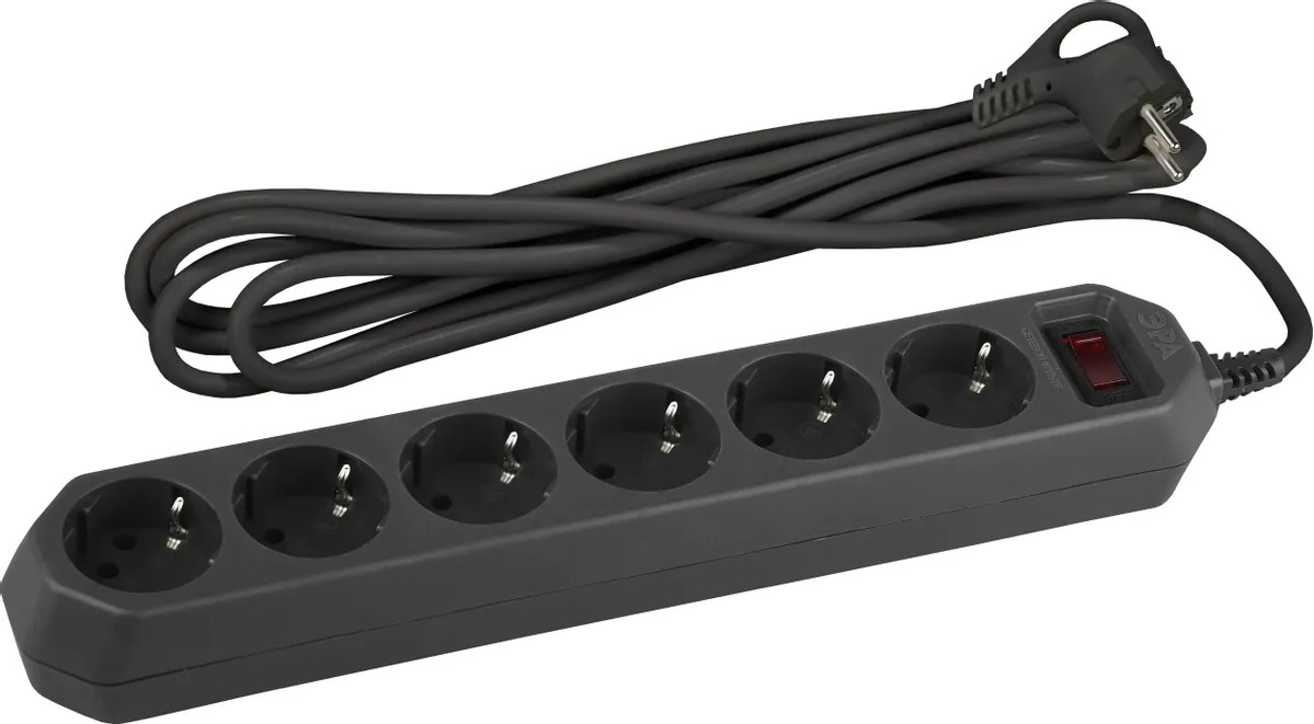 Сетевой фильтр ЭРА USF-6es-3m-B-BOX, 3 м, Черный детальное изображение - 1