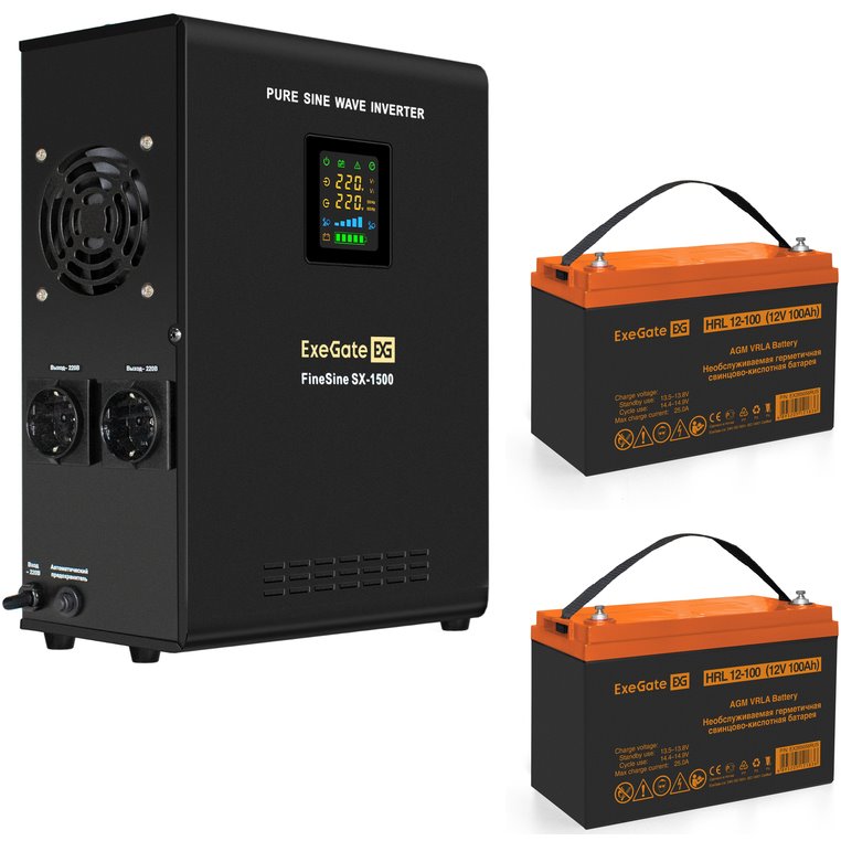 ИБП ExeGate FineSine SX-1500.LCD.AVR.2SH + 2x HRL 12-100 (100Ач) + батарея детальное изображение - 1