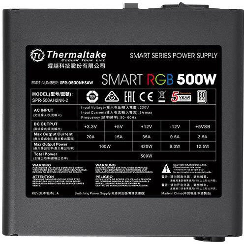 Блок питания Thermaltake Smart RGB (PS-SPR-0500NHSAWE-1), 500 Вт детальное изображение - 1