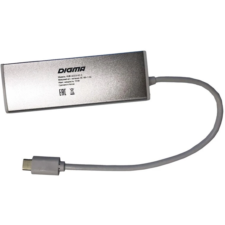 USB-концентратор Digma HUB-4U3.0-UC-S, Серебристый детальное изображение - 2