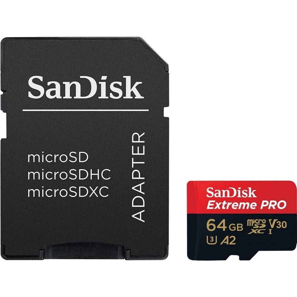 Карта памяти SanDisk Extreme Pro MicroSD + SD адаптер (SDSQXCY-064G-GN6MA), 64 Гб детальное изображение - 1