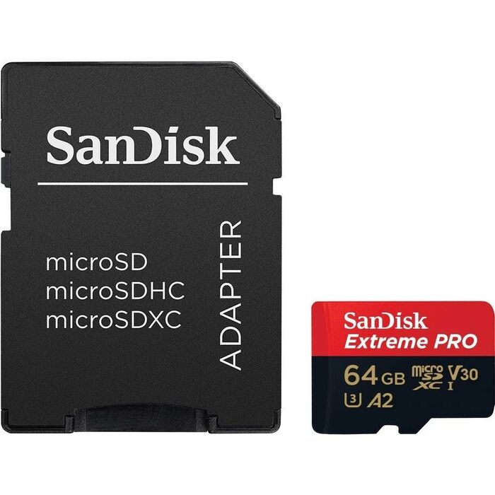 Карта памяти SanDisk Extreme Pro MicroSD + SD адаптер (SDSQXCY-064G-GN6MA), 64 Гб №1