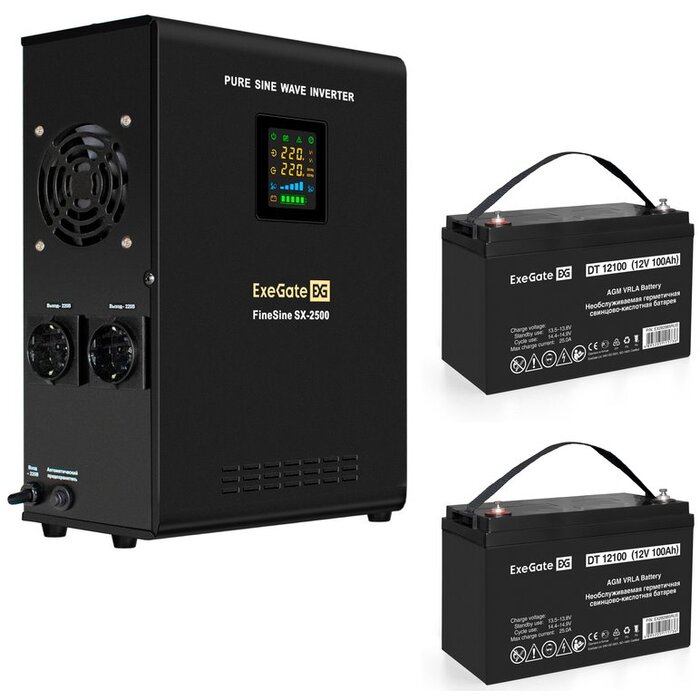 ИБП ExeGate FineSine SX-2500.LCD.AVR.2SH + 2x DT 12100 (100Ач) + батарея №1