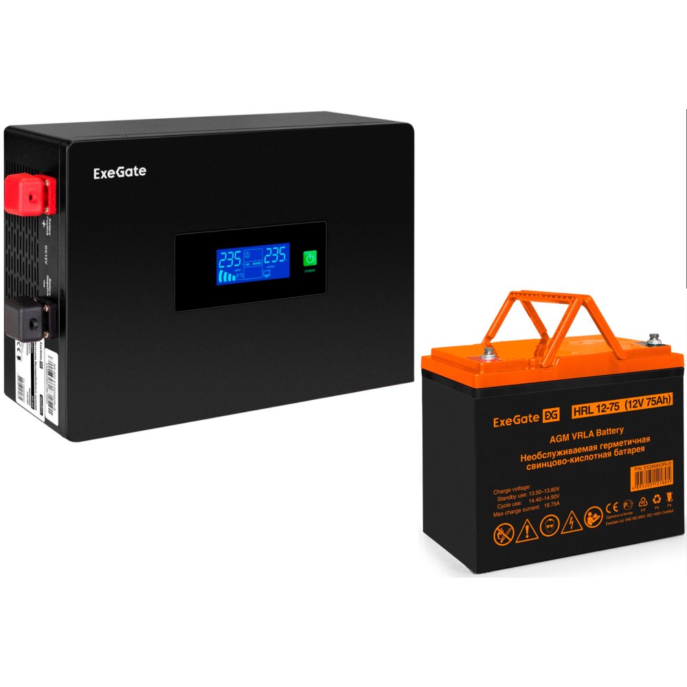 ИБП ExeGate IdealSine SR-1000.LCD.2SH + HRL 12-75 (75Ач) детальное изображение - 1