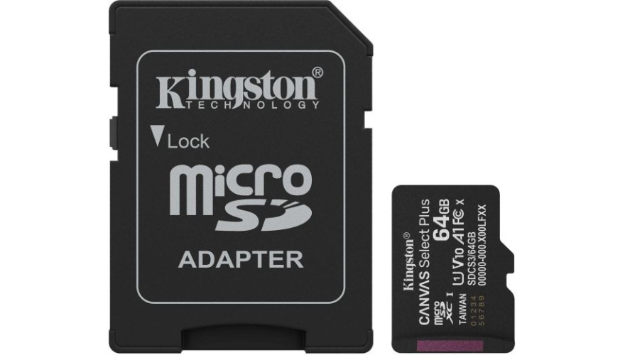 Карта памяти Micro SD Kingston Canvas Select Plus (SDCS3/64GB) + SD адаптер, 64 Гб детальное изображение - 1