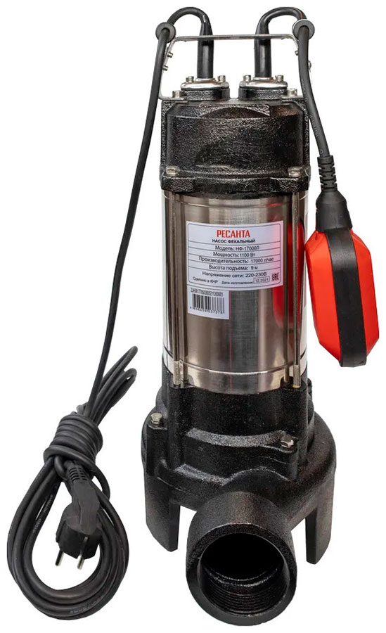 Насос фекальный Ресанта НФ-17000Л, 280 л/мин, 50 мм, напор 9 м, d=50 мм, 1100 Вт, Серый детальное изображение - 2