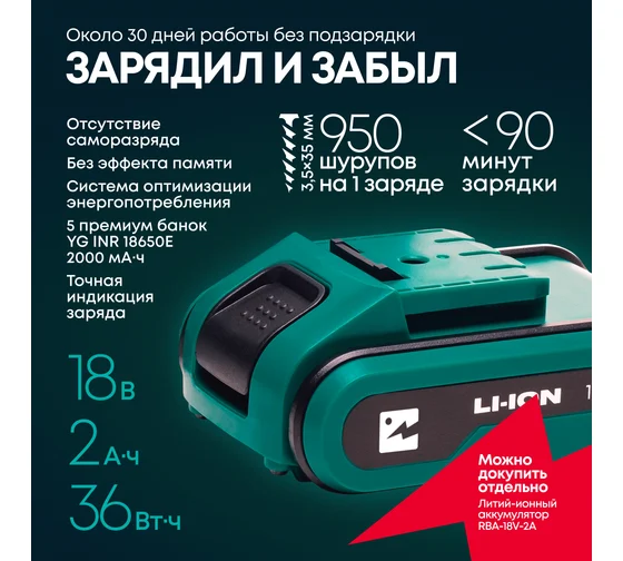 Аккумуляторная дрель-шуруповерт Rokodil Twist Pro 1045101, 18 В, 50 Нм, 2 А·ч  детальное изображение - 7