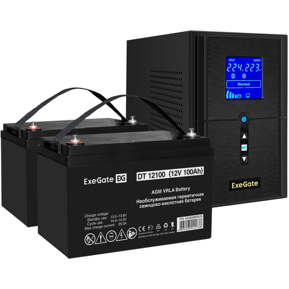 ИБП ExeGate SineTower SZ-1000.LCD.AVR.2SH.1C13.USB + 2x DT 12100 (100Ач) детальное изображение - 1