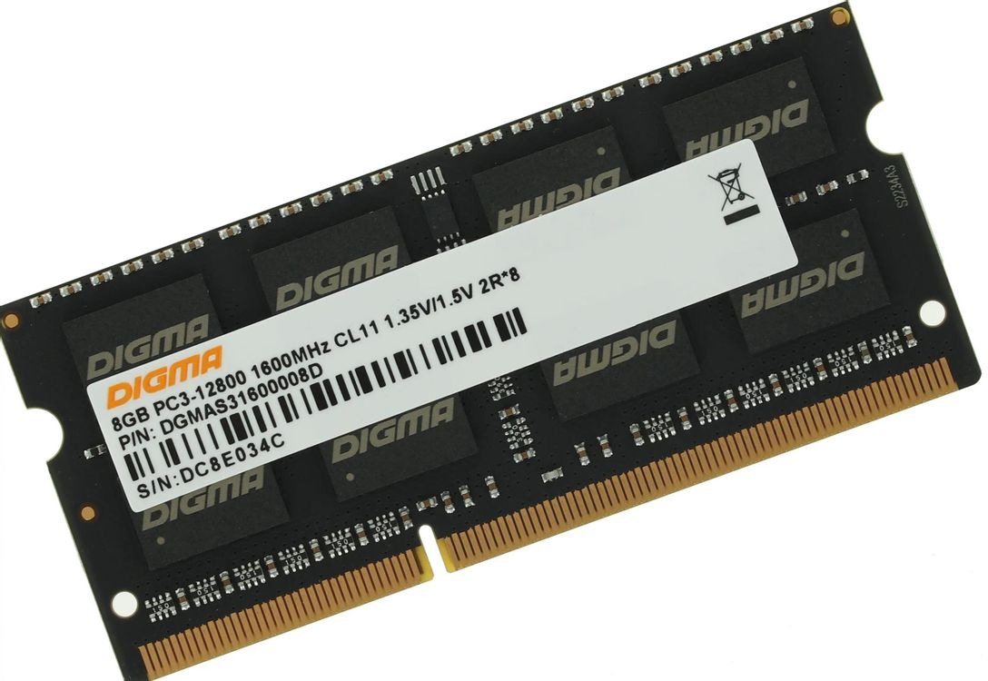 Оперативная память Digma SO-DIMM DDR-III 1600MHz, DGMAS31600008D, 8 Гб детальное изображение - 1